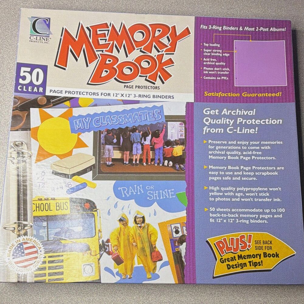 C-Line Memory Book Clear Page Protectors, 50 Sheets, 12" x 12", 3-Ring